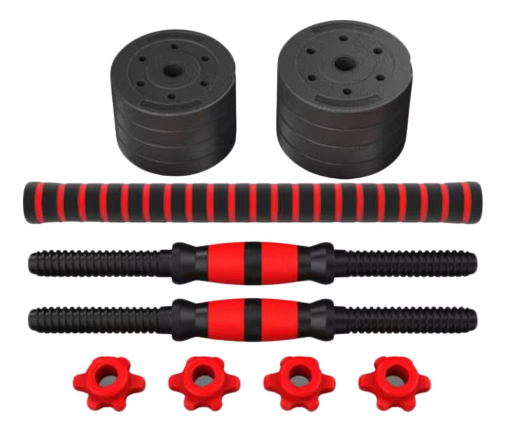 Set 2 Mancuernas Lumax + Barra 2 En 1 + 10kg Discos Pesas Color Rojo