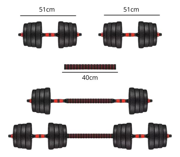 Set 2 Mancuernas + Barra 3 En 1 Total 40kg Disco Pvc Calidad