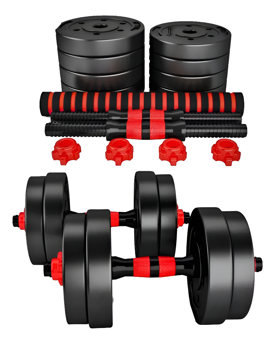 Set 2 Mancuernas + Barra 3 En 1 Total 30kg Disco Pvc Calidad: imagen 1