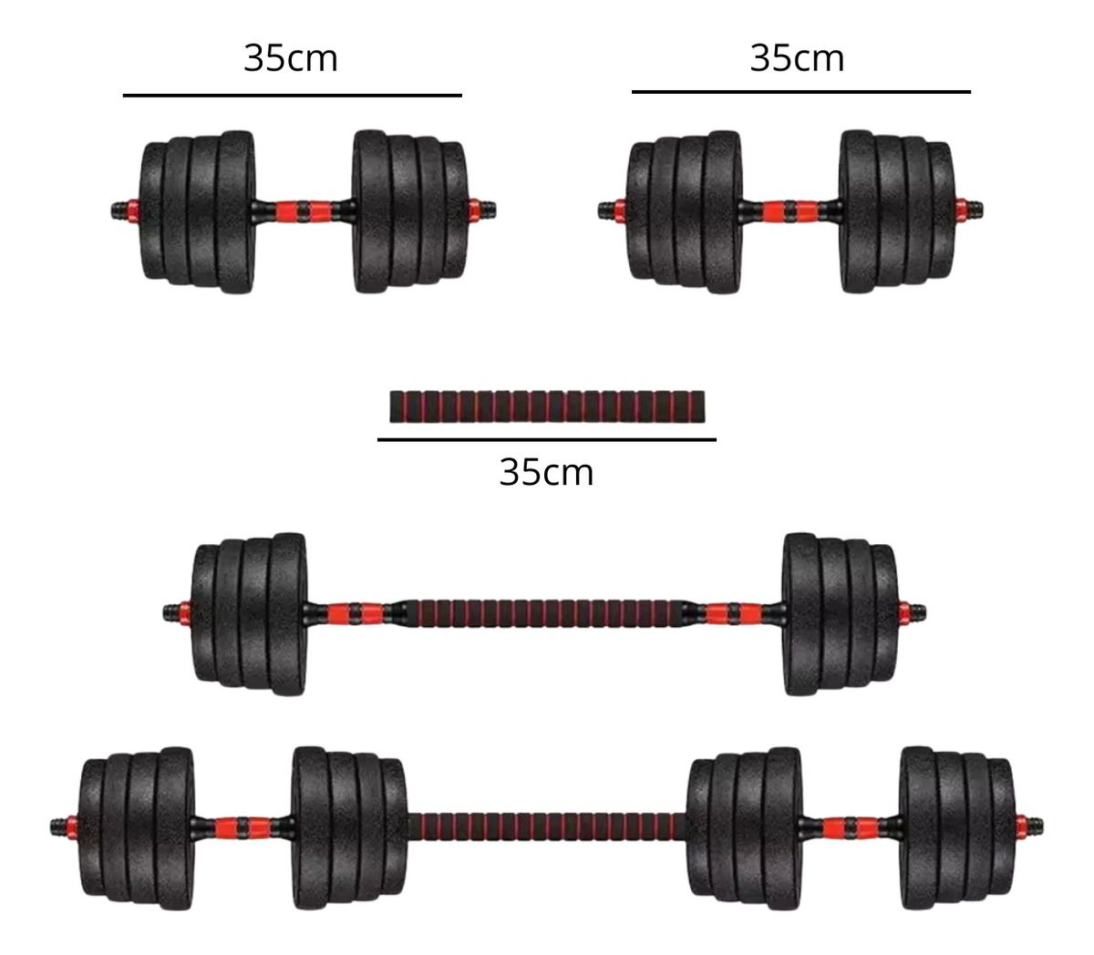 Set 2 Mancuernas + Barra 3 En 1 Total 10kg Disco Pvc Calidad: imagen 4