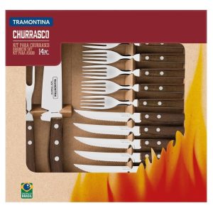 Set Kit Asado Tramontina Madera Cubiertos + Cuchilla X 14 Pz Color Marrón: imagen 2