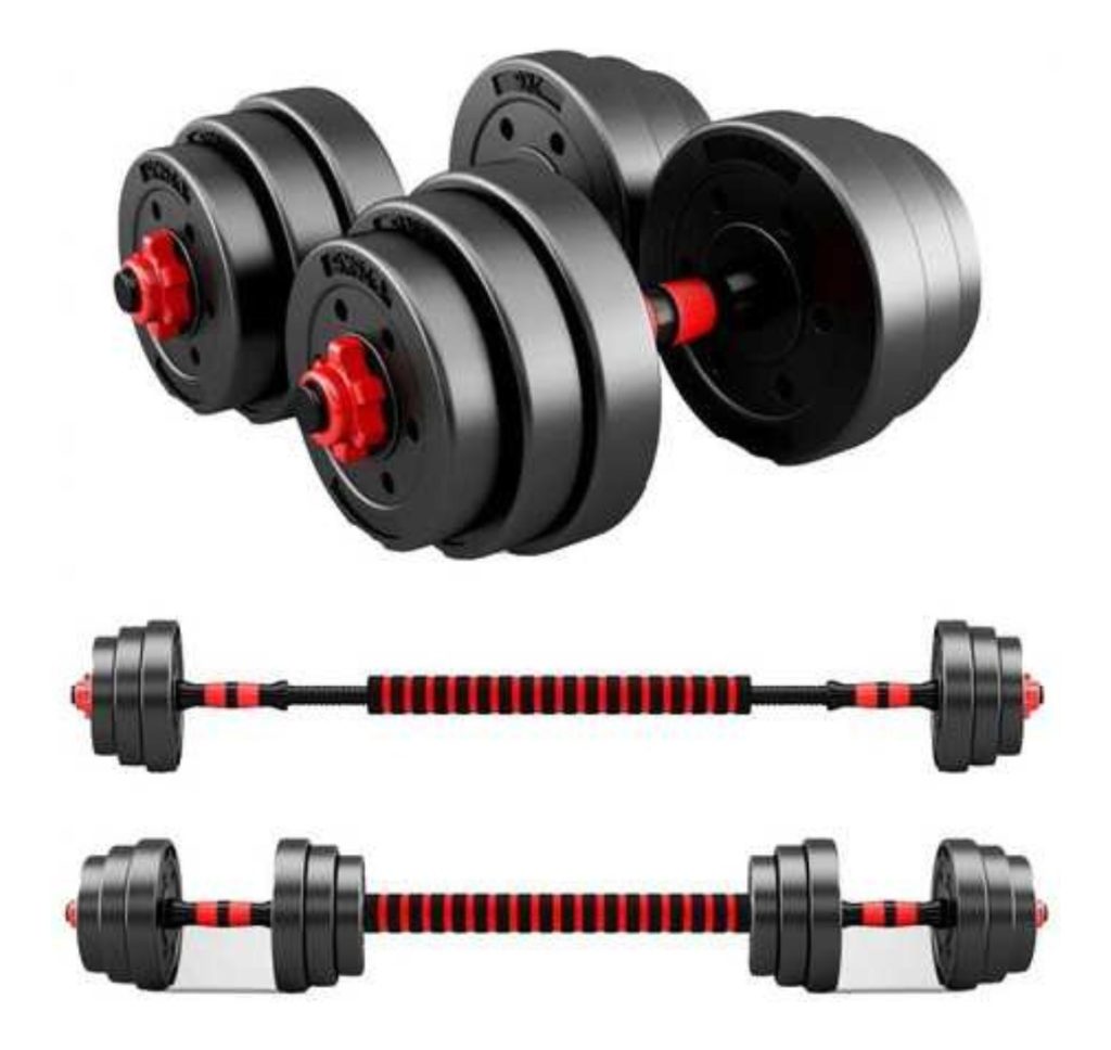 Set 2 Mancuernas + Barra 3 En 1 + Discos 10 Kg Pesa Pvc