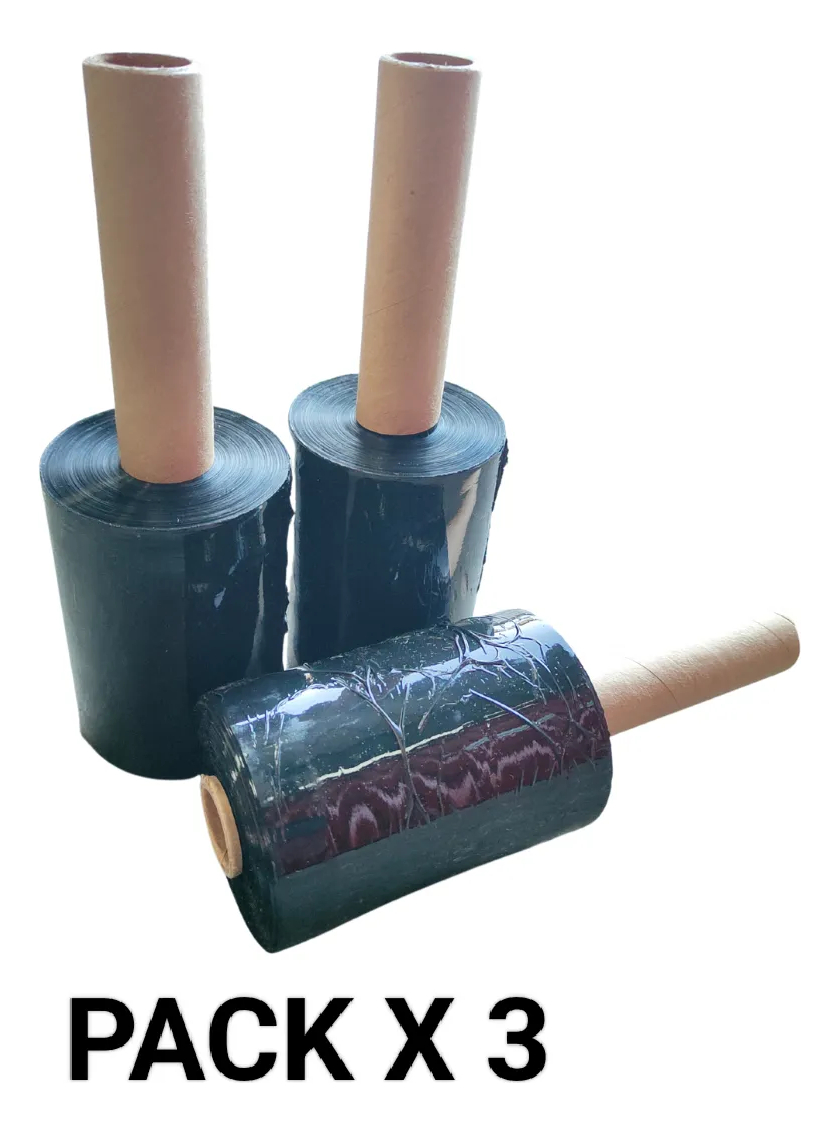 Pack X 3 Nylon Film Stretch Con Mango Negro Embalaje De 600g - Imagen 2