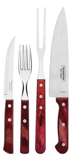 Set Kit Asado Tramontina Madera Cubiertos + Cuchilla X 14 Pz Color Marrón