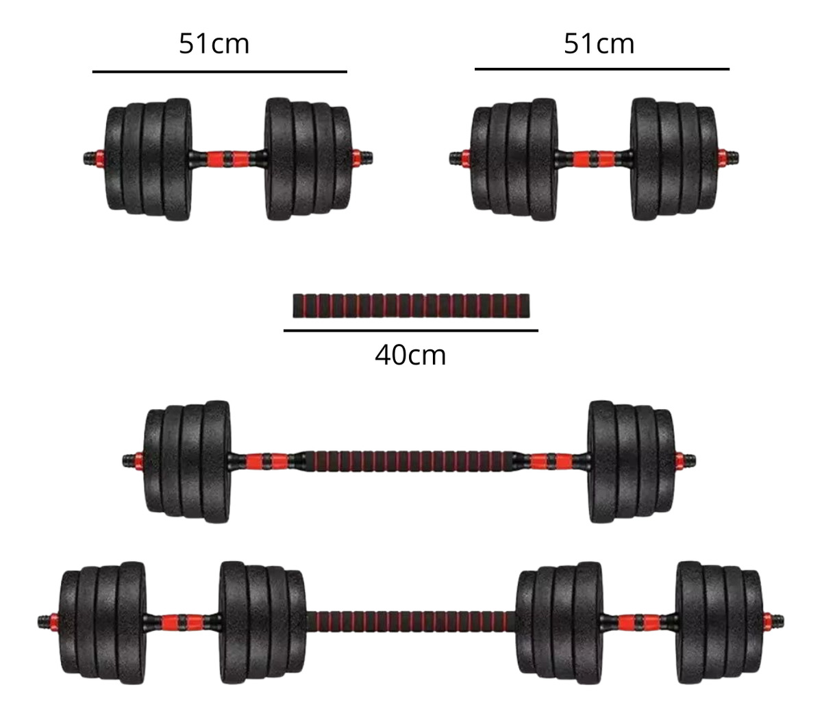 Set 2 Mancuernas + Barra 3 En 1 Total 30kg Disco Pvc Calidad: imagen 4