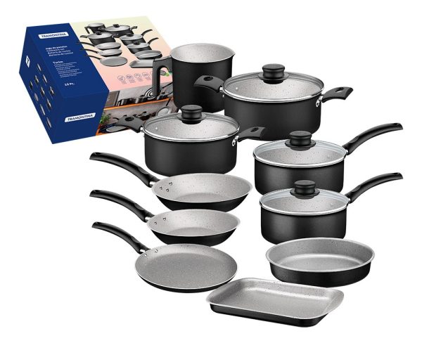 Batería De Cocina Tramontina Turim 20297964 Con 14 Piezas De Aluminio Negro