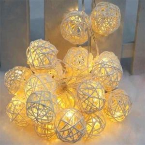 Guirnalda Ratán Luces Guía 20 Led Bolas Blancas Decoración