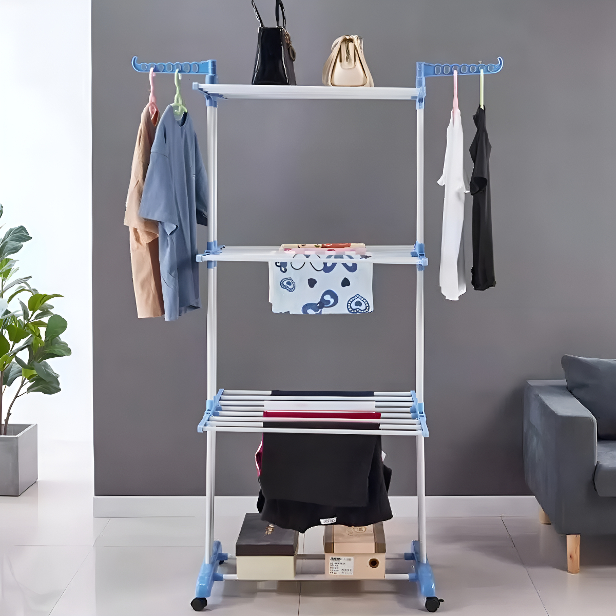 Tendedero Tender Vertical Colgador Ropa 3 Niveles Plegable: imagen 9