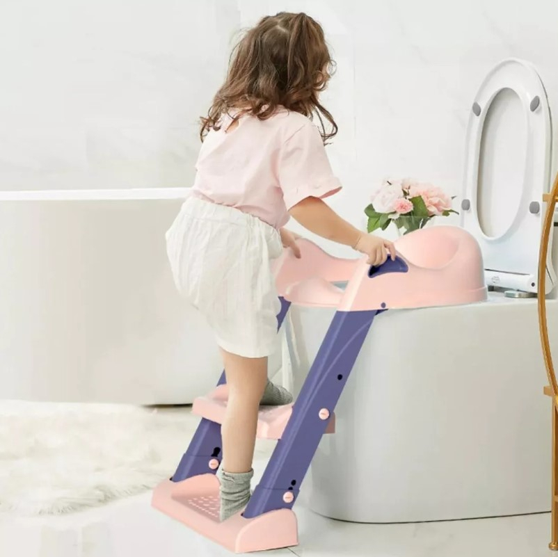 Escalera Adaptador Entrenamiento Inodoro Asiento Para Niños Rosa Liso - Imagen 3