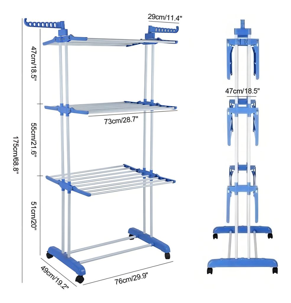 Tendedero Tender Vertical Colgador Ropa 3 Niveles Plegable