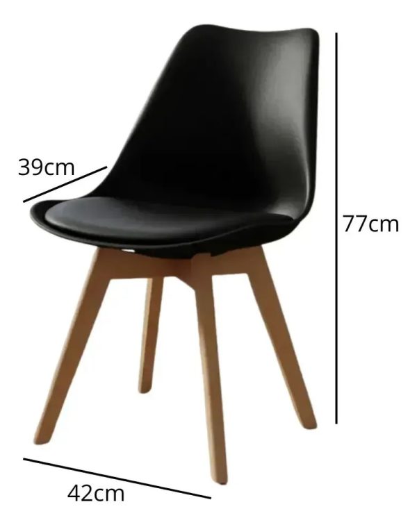 Set X4 Silla Tipo Eames Acolchonada Madera Comedor Calidad Liso Negro