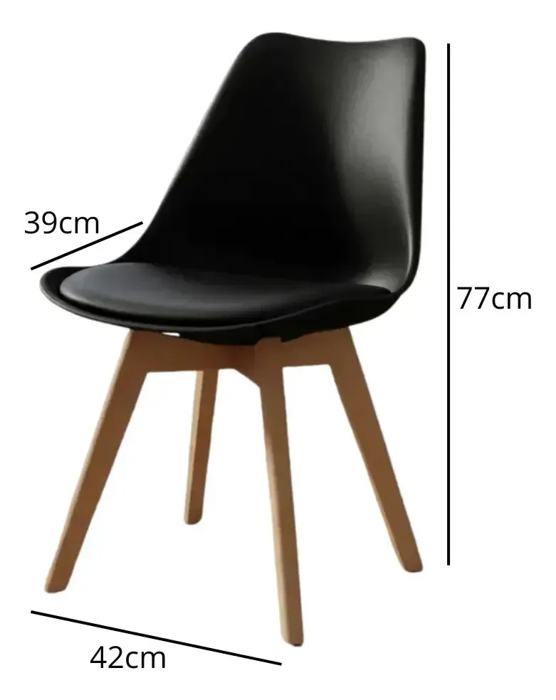 Set X4 Silla Tipo Eames Acolchonada Madera Comedor Calidad Liso Negro: imagen 4