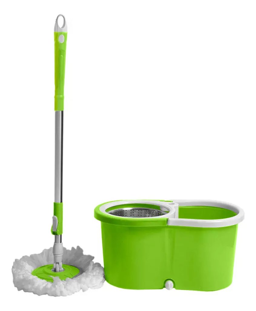Balde Con Mopa Y Centrifugador De Acero Inoxidable Color Verde LOi Balde con Mopa