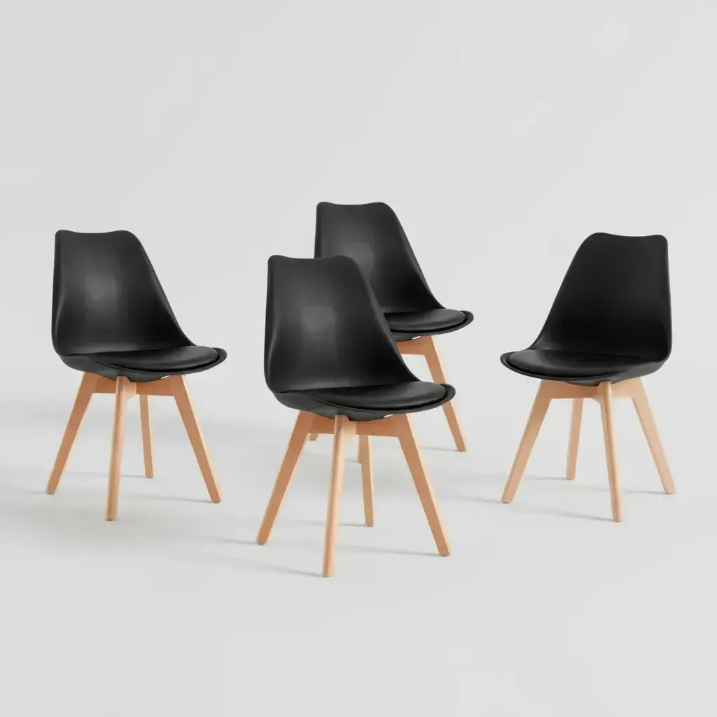 Set X4 Silla Tipo Eames Acolchonada Madera Comedor Calidad Liso Negro: imagen 1