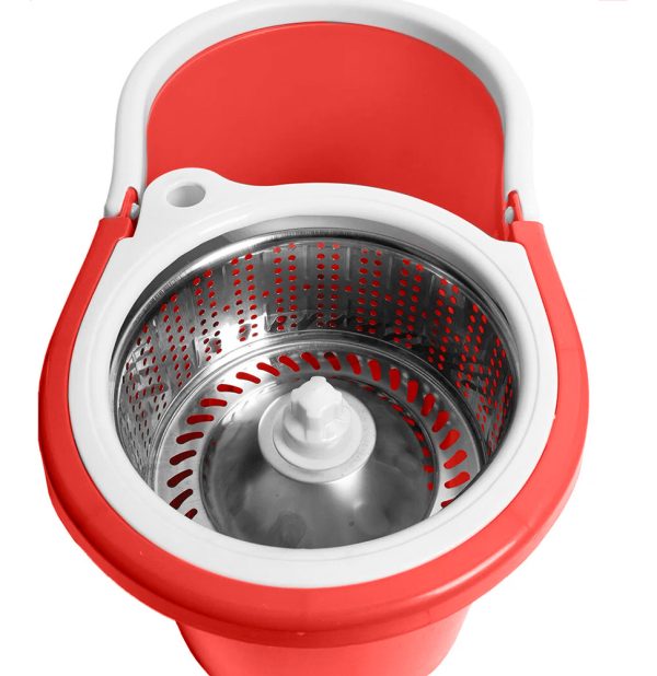 Balde Con Mopa Y Centrifugador De Acero Inoxidable Color Rojo LOi Balde con Mopa