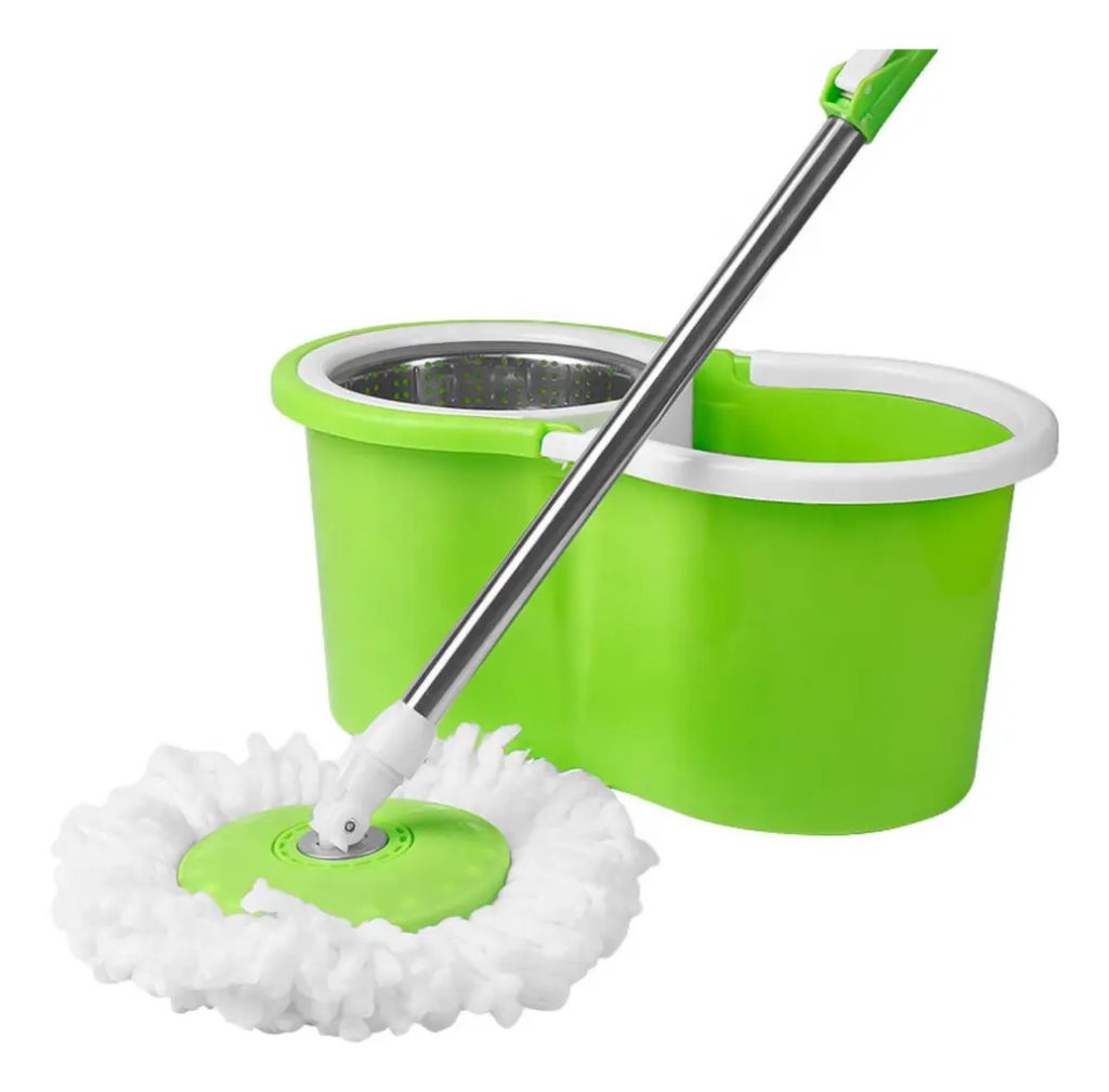 Balde Con Mopa Y Centrifugador De Acero Inoxidable Color Verde LOi Balde con Mopa