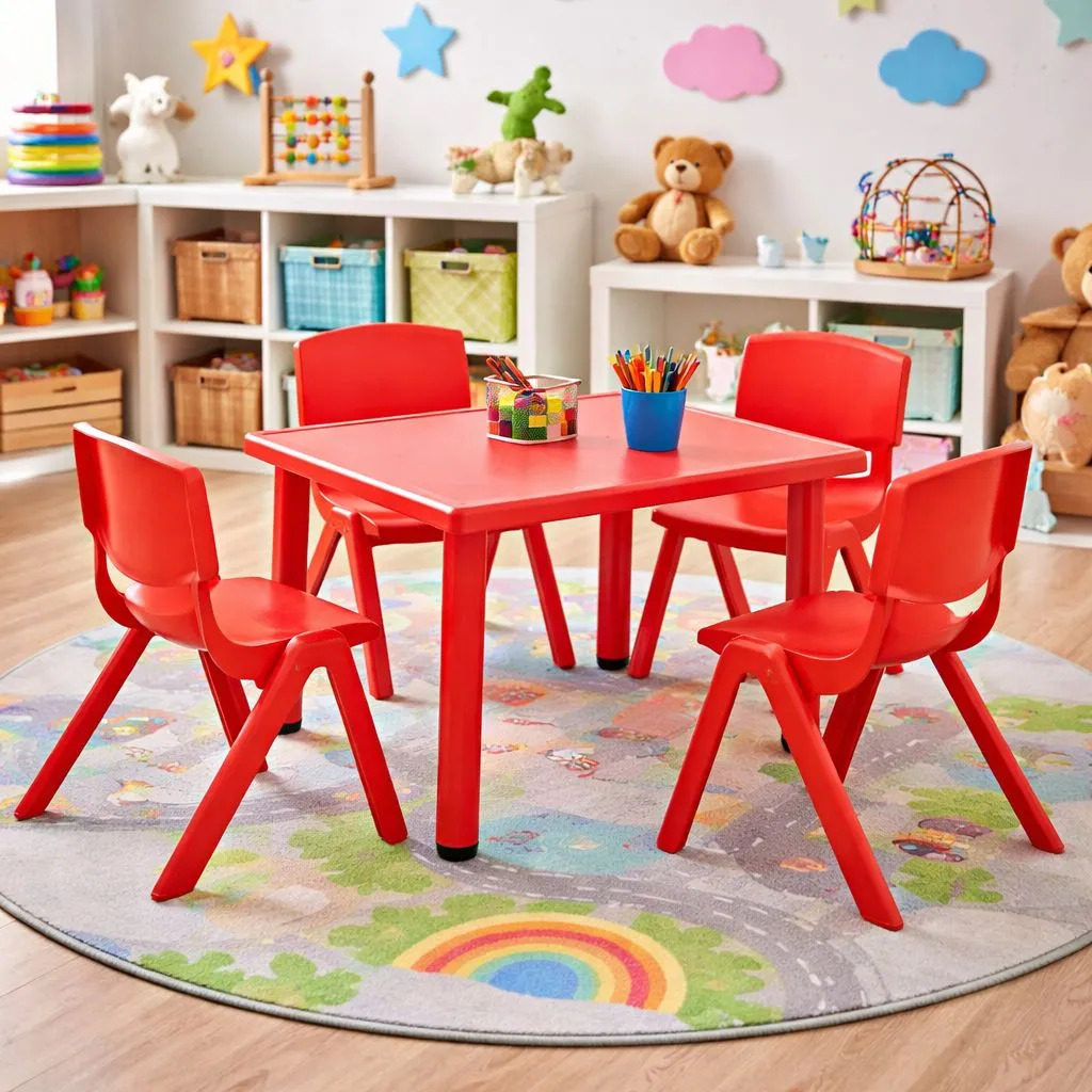 Juego De Mesa Cuadrada + 4 Sillas Infantil Plástico Calidad