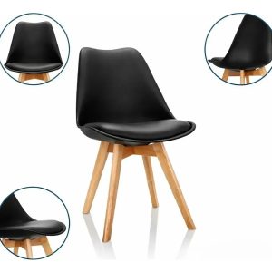 Set X4 Silla Tipo Eames Acolchonada Madera Comedor Calidad Liso Negro: imagen 3