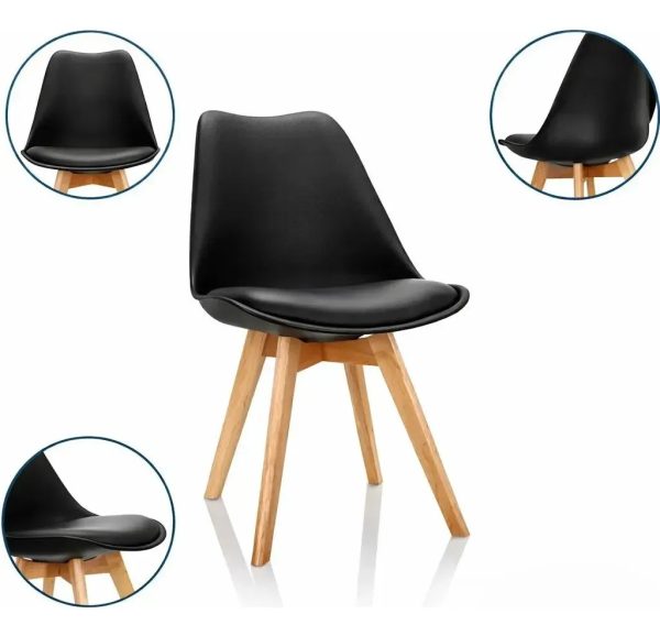 Set X4 Silla Tipo Eames Acolchonada Madera Comedor Calidad Liso Negro