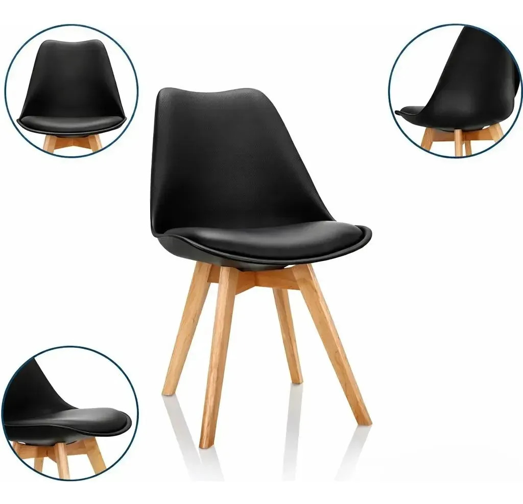 Set X4 Silla Tipo Eames Acolchonada Madera Comedor Calidad Liso Negro: imagen 3
