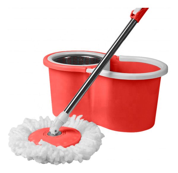 Balde Con Mopa Y Centrifugador De Acero Inoxidable Color Rojo LOi Balde con Mopa