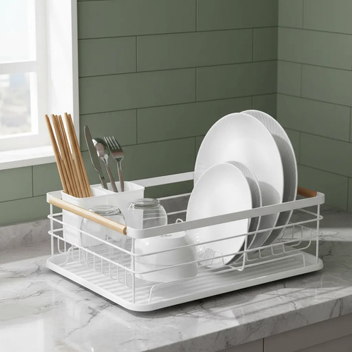 Escurridor Seca Platos Vajilla De Metal Asa De Madera Cocina