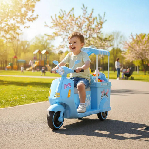 Moto A Bateria Infantil Con Carro De Helados Y Luces