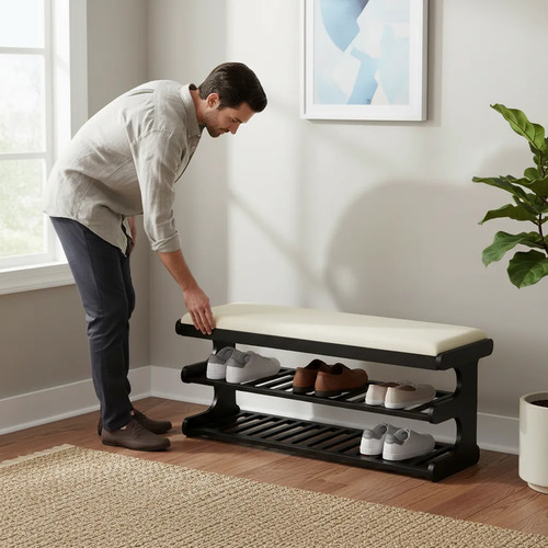 Zapatera Mueble Con Banco De Mdf Estantes Organizador