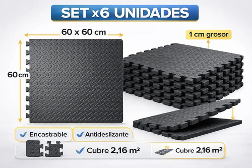 Piso Alfombra Goma Eva Tatami Encastrable 60x60x1cm Set X 6
