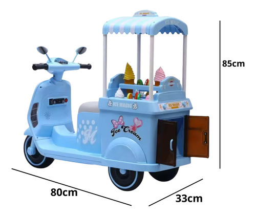 Moto A Bateria Infantil Con Carro De Helados Y Luces