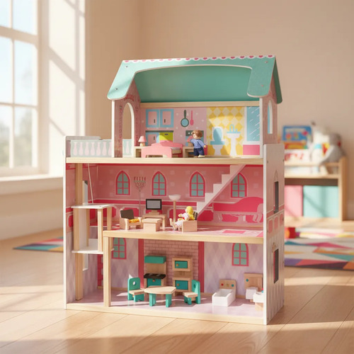 Casa De Muñecas Casita De Madera Con Ascensor Y Accesorios