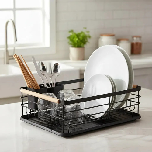 Escurridor Seca Platos Vajilla De Metal Asa De Madera Cocina