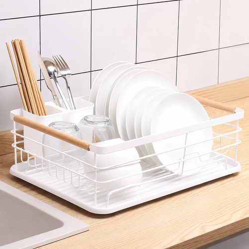 Escurridor Seca Platos Vajilla De Metal Asa De Madera Cocina