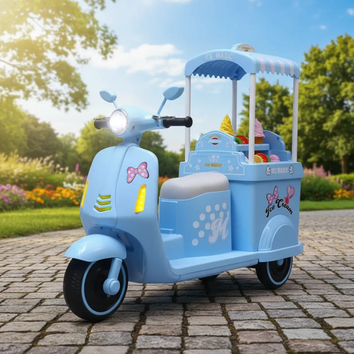 Moto A Bateria Infantil Con Carro De Helados Y Luces