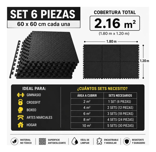 Piso Alfombra Goma Eva Tatami Encastrable 60x60x1cm Set X 6