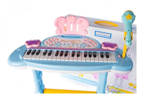 Teclado Con Micrófono Asiento Atril Infantil Piano Órgano