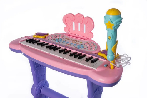 Teclado Con Micrófono Asiento Atril Infantil Piano Órgano