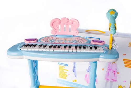 Teclado Con Micrófono Asiento Atril Infantil Piano Órgano