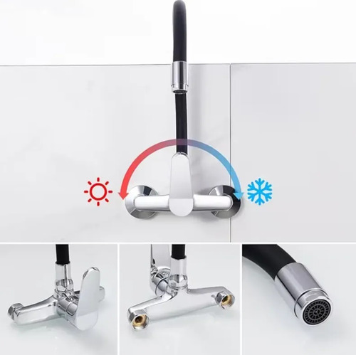Canilla Monocomando Cocina De Pared Pico Flexible Calidad