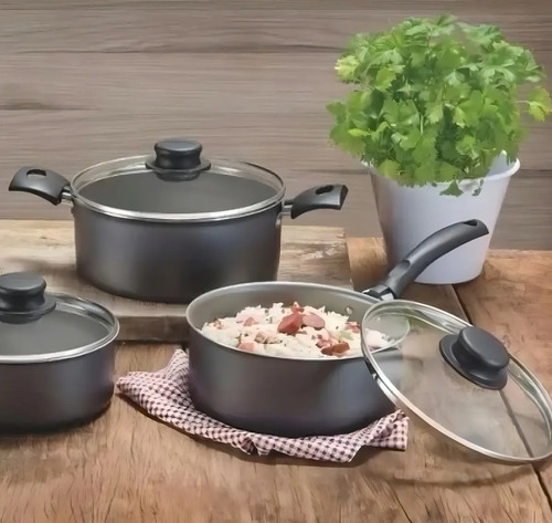 Batería De Cocina Tramontina Turim 20298/076 Con 7 Piezas Negro