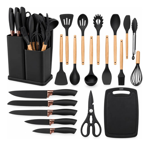 Set Cocina Menage 19pz Utensillos Cuchillos Tabla C/soporte